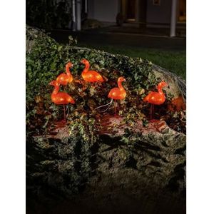 Konstsmide LED acryl flamingo's, set van 5, 40 amberkleurige diodes, 24V buitentransformator, witte kabel - 6267-803