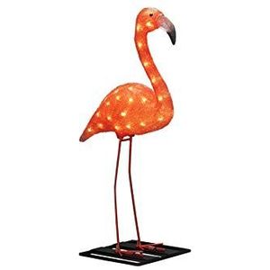 Konstsmide LED acryl flamingo, klein, 48 barnsteenkleurige diodes, 24V buitentrafo, witte kabel - 6272-803, 65 cm