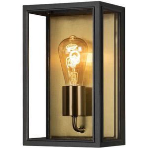 Konstsmide Wandlamp Carpi | staal/helder glas | E27 | zwart/messing | 18 x 13,5 x 30 cm | 7347-758