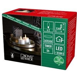 Konstsmide Led-theelicht met 3D-vlam, crèmewit, 2-delige set, 5H timer, 1 warm witte diode, werkt op batterijen, binnen, batterij: 2 x CR2450 3V (inclusief) - 1604-115