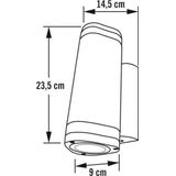 Konst Smide 7512-250 wandlamp Modena, aluminium, 2 x 35 W, IP44, 9 x 14,5 x 23,5 cm, zwart mat