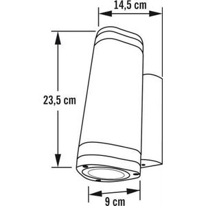 Konst Smide 7512-250 wandlamp Modena, aluminium, 2 x 35 W, IP44, 9 x 14,5 x 23,5 cm, zwart mat