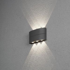 <p>Deze moderne wandlamp Chieri van KONSTSMIDE is eenvoudig ontworpen en past perfect bij verschillende decoratiestijlen. De lamp creëert een comfortabele sfeer en kan zowel aan de muur als in de tuin worden gebruikt voor accentverlichting. Het warmwitte licht straalt naar boven en naar beneden, wat zorgt voor een prachtig effect. De wandlamp heeft 6 geïntegreerde LED-spots en een hoogwaardige lichtarmatuur met een lange levensduur.</p>
<p>Specificaties:</p>
<ul>
<li>Kleur: antracietgrijs</li>
<li>Materiaal: aluminium en glas</li>
<li>Afmetingen: 4 x 18,5 x 9,5 cm (L x B x H)</li>
<li>Voeding: 230 - 240 V~, 50 Hz</li>
<li>Weerbestendig IP-klasse: IP 54</li>
<li>Brandtijd: 20.000 uur</li>
<li>Geïntegreerde LED: 6 x 1,2 W, niet vervangbaar</li>
<li>Energieverbruik: 9 kWh/1.000 uur</li>
<li>Kleurtemperatuur: 3.000 K</li>
<li>Lichtstroom: 400 lm</li>
<li>Voor binnen- en buitengebruik</li>
</ul>