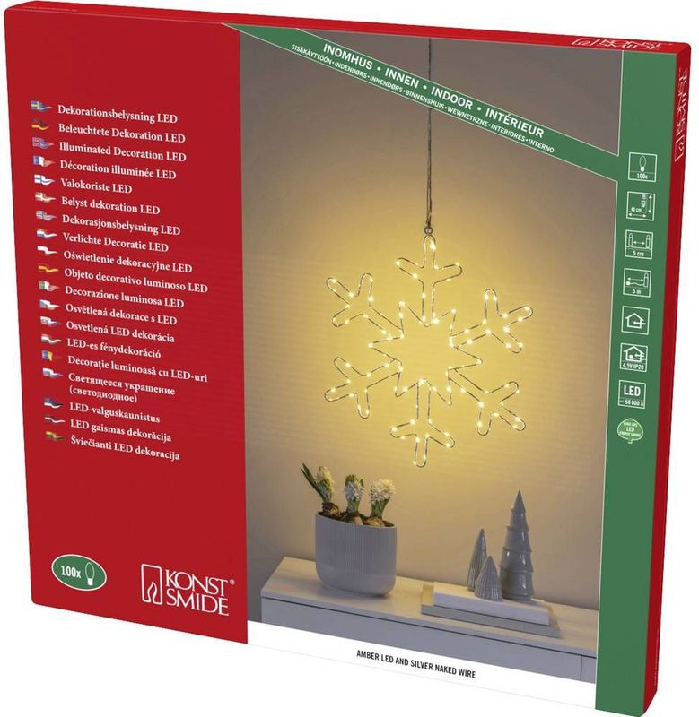 Konstsmide Christmas LED sfeerlamp zilveren sneeuwvlok Silberschneeflocke, alu / grijs / zink, metaal, LED kerstverlichting