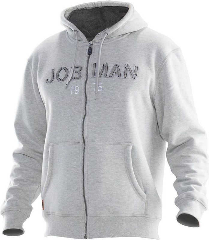 Jobman 5154 Vintage Hoodie Lined Heren Lichtgrijs/Donkergrijs maat S