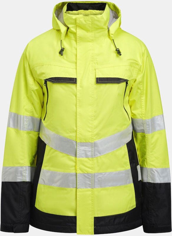 Jobman - 1383 Hi-Vis Lined Jacket - Geel/Zwart - Wind- en Waterbestendige Jas