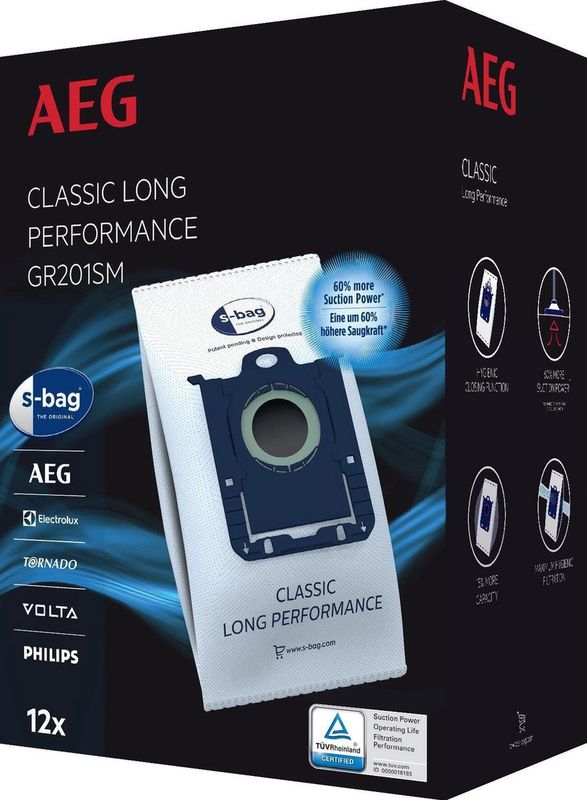 AEG - GR201SM - Stofzuigerzakken - 12 Stuks - S-bag Classic Long Performance