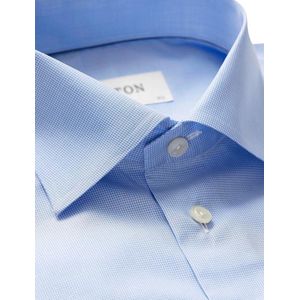 Eton - Slim Flit Overhemd - Blue Pied de Poule - 100% Strijkvrij Katoen