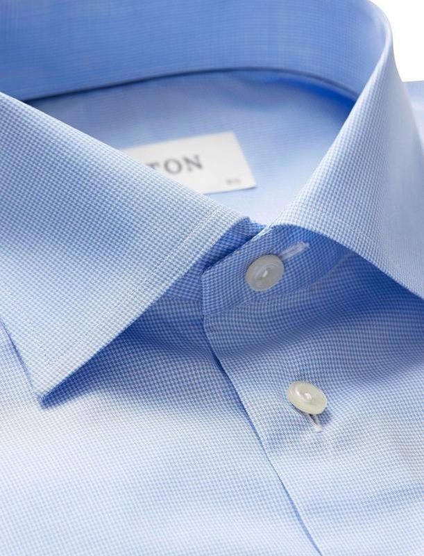 Eton - Slim Flit Overhemd - Blue Pied de Poule - 100% Strijkvrij Katoen