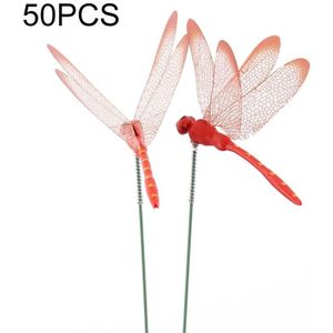 50PCS Simulation Plug Rod Magnetic Dragonfly Home Wall Garden Decoration(Red)