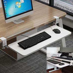 Toetsenbord laden 52 65 75 cm klem op toetsenbordlade platforms onder bureaulade voor toetsenbord en muis, onder bureau glijdende uittrekbare lade ergonomisch werkstation (kleur: wit, maat: 650 x 250