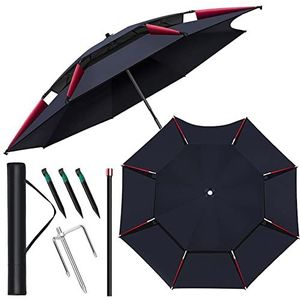 LIGUOYI Outdoor Beach Parasol Ø2 m/2,2 m/2,4 m/2,6 m Paraplu Parasol Voor Vissen, Kantelen Aluminium+Roestvrij Staal, 99% Schaduwbestendige Dubbellaags met 16 ribben, Parapluie De Pêche, Draagbaar