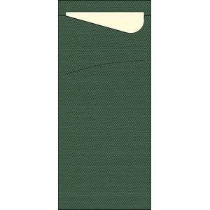 BESTEKZAK POCHETTE 8.5x19cm donkergroen / creme servet p/ 100 stuks