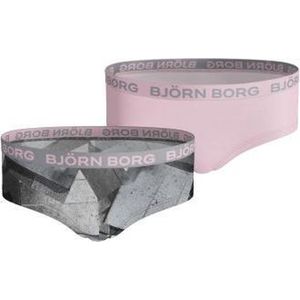 Bjorn Borg Björn Borg Meisjes Hipster 2-pack – Zacht Katoen – Roze & Grijze Geoprint Maat 110-116 Meisje