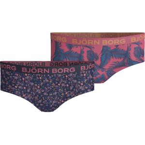 Björn Borg - Meisjes Hipster 2-Pack - Donkerblauw met Bloemenprint en Donkerroze met Palmprint - Katoen met Stretch