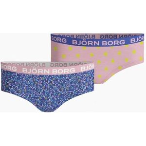 Björn Borg - Meisjes Hipster - Roze met Gele Stippen en Donkerblauw met Bloemenprint - 2-Pack - Katoen