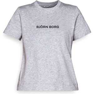 Bjorn Borg - Björn Borg Dames Regular Tee Fanno T-shirt - Grey Melange - Katoen