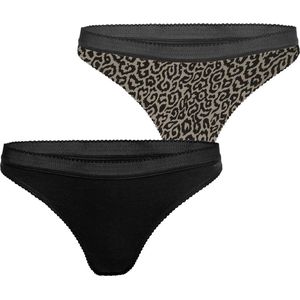 Bjorn Borg - Dames String - 2-Pack - Panterprint en Zwart - 95% Katoen, 5% Elastaan