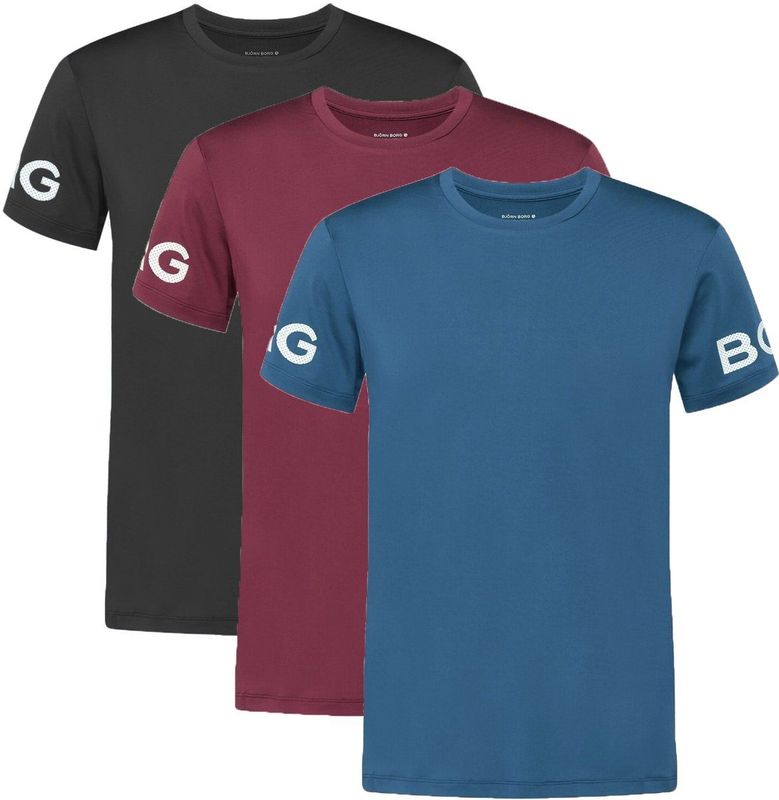 Bjorn Borg - Sportshirt - Zwart - Blauw - Rood/Paarse - Drie Stuks - Regular Fit