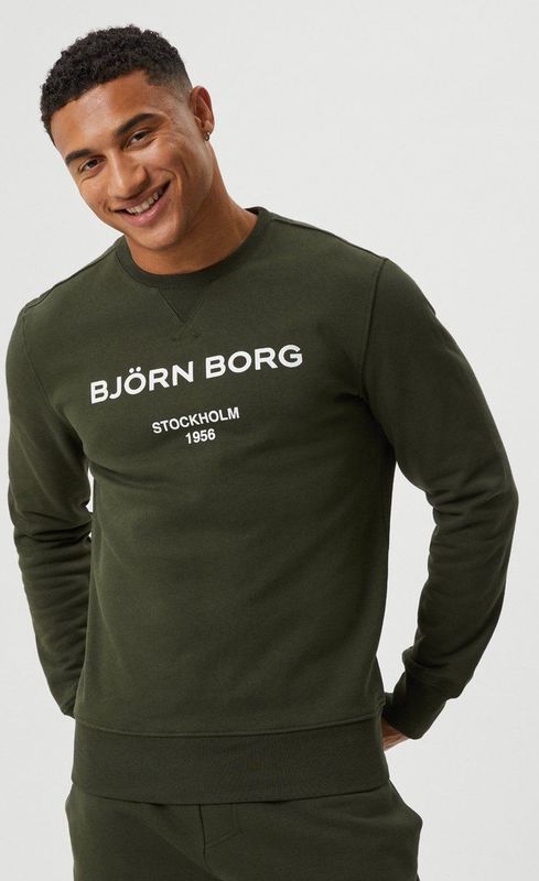 Björn Borg - logo crew - Donkergroen - Sweatstof - Licht Getailleerd