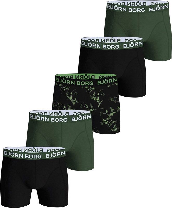 Björn Borg Boxershorts 5-Pack - Zwart Groen Leaves - Katoen Stretch