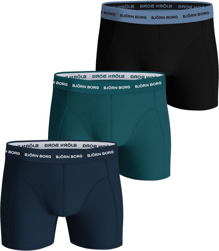 Bjorn Borg Cotton Stretch boxers, heren boxers normale lengte (3-pack), zwart, blauw, groen