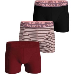 Bjorn Borg Cotton Stretch boxers, heren boxers normale lengte (3-pack), zwart, print, donkerrood