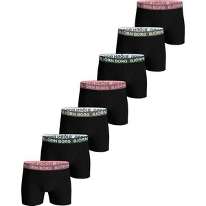 Bjorn Borg Cotton Stretch boxers, heren boxers normale lengte (7-pack), zwart met gekleurde tailleband