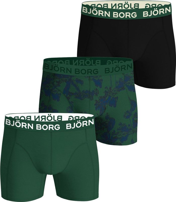 Björn Borg - Cotton stretch 3-pack boxershorts basic flower groen & zwart - Heren