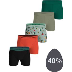 Bjorn Borg Cotton Stretch boxers, heren boxers normale lengte (5-pack), zwart, rood, groen, olijfgroen en groen met print