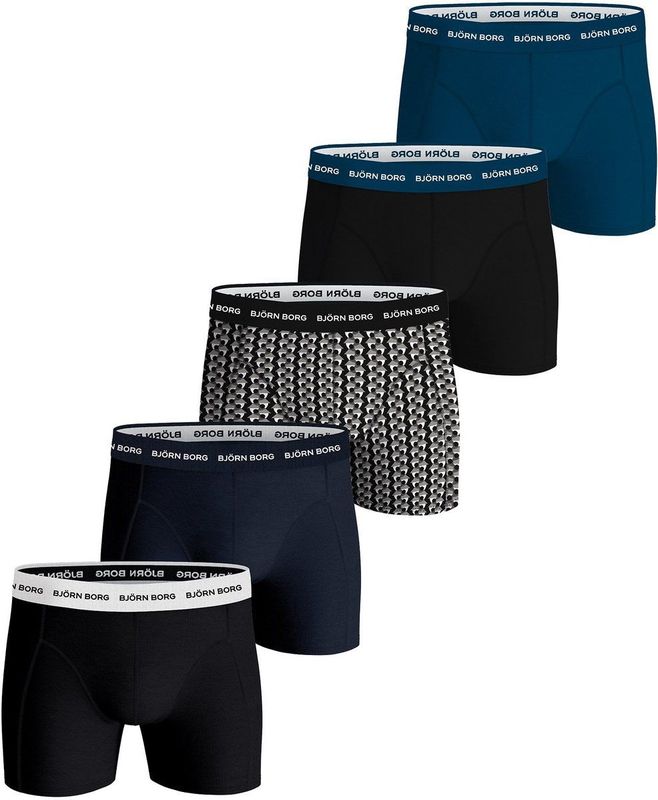 Björn Borg Cotton Stretch Boxershort Heren - Zwart/Print/Blauw - 5 stuks - Heren onderbroeken - Boxer - Maat L