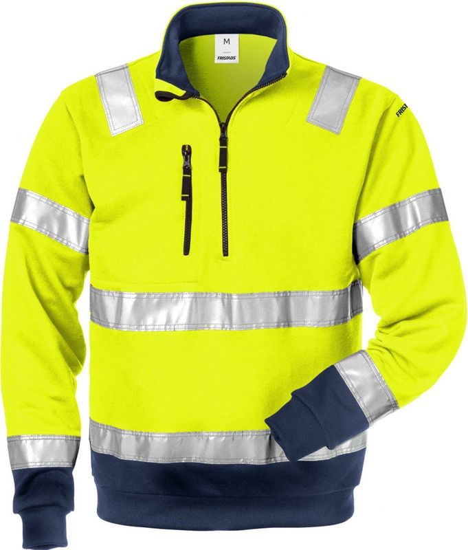 Fristads Hi Vis Sweatshirt Met Korte Rits Klasse 3 728 Shv - Hi-Vis geel/marineblauw
