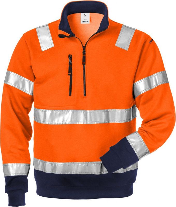 Fristads Hi Vis Sweatshirt Met Korte Rits Klasse 3 728 Shv - Hi-Vis oranje/marineblauw