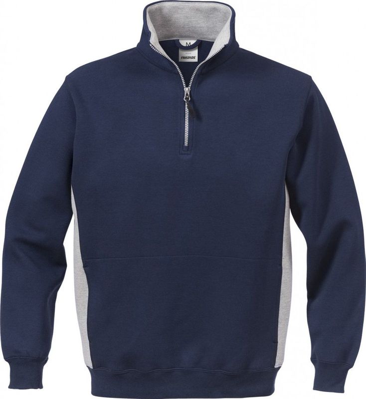 Fristads Sweatshirt Met Korte Ritssluiting 1705 Df - Marineblauw/Grijs