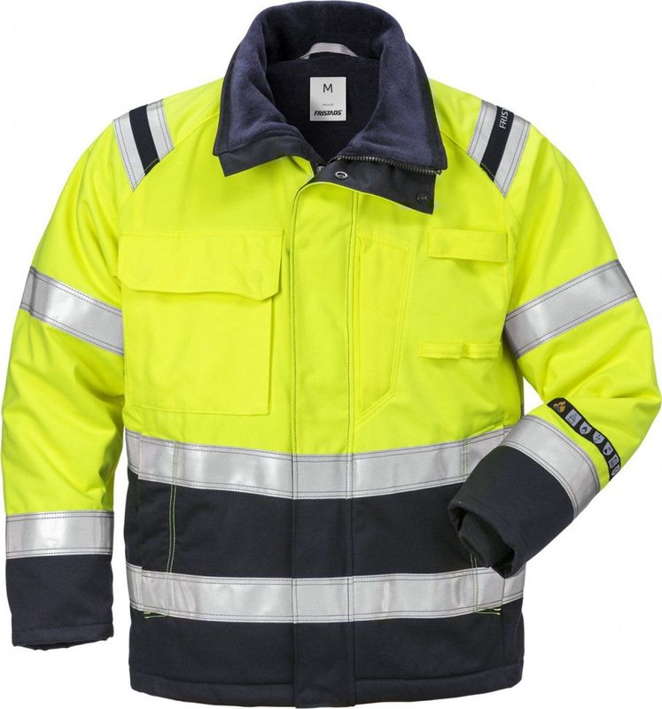 Fristads - Flamestat Hi Vis Winterjack - Hi-Vis Geel/Marineblauw - Vuil-, Olie- en Waterafstotend
