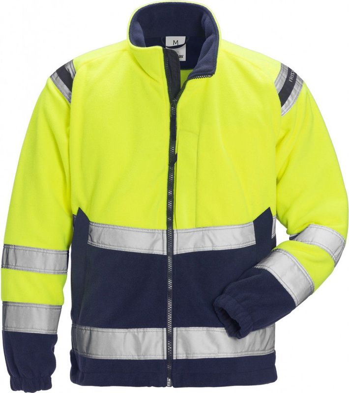 Fristads - Hi Vis Fleecejack - Hi-Vis Geel/Marineblauw - Winddicht - Klasse 3
