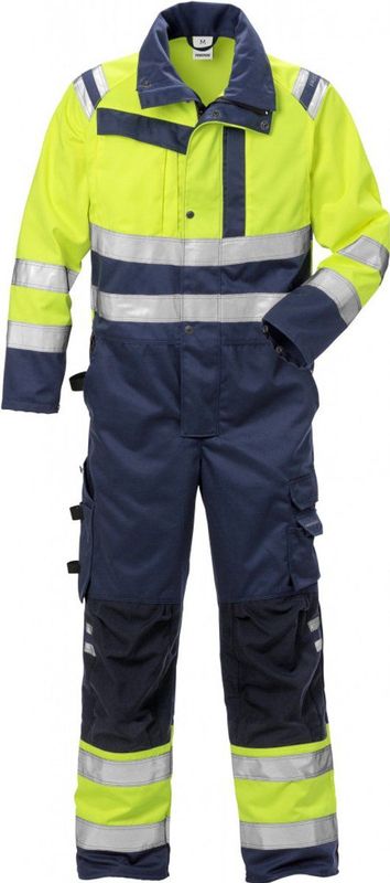 Fristads High vis overall klasse 3 8026 PLU Hi-Vis geel/marineblauw maat S