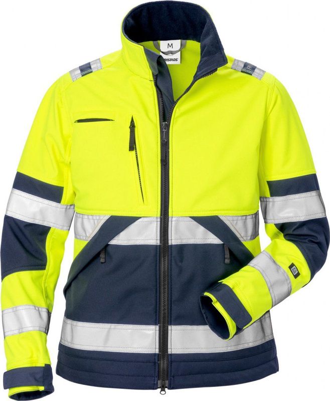 Fristads High vis softshelljack dames klasse 2 4183 WYH Hi-Vis geel/marineblauw maat XS