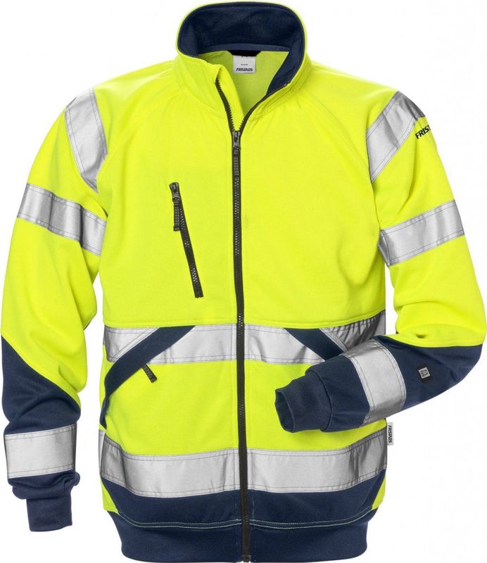 Fristads - 7426 SHV - Sweatjack - Hi-Vis Geel/Marineblauw - Katoen - Industrieel Wasbaar