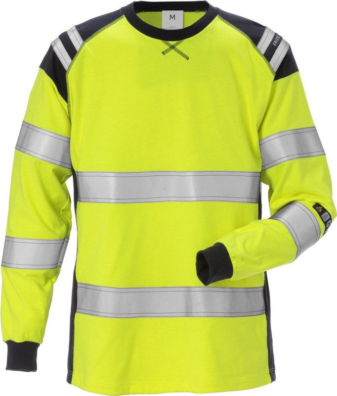 Fristads Flamestat Hi Vis T-Shirt Met Lange Mouw Dames Klasse 3 7097 Tflh - Hi-Vis geel marineblauw