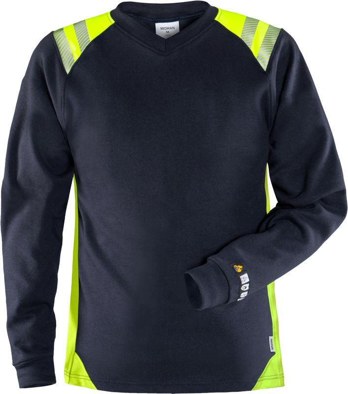 Fristads - Flamestat T-shirt - Marineblauw/hi-vis geel - Lange Mouwen - Dames