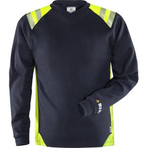 Fristads - Flamestat T-Shirt Lange Mouwen - Marineblauw/hi-vis geel - V-hals - 54% modacryl, 44% katoen, 2% antistatische vezels