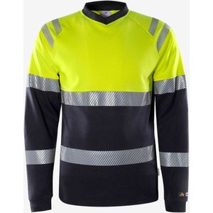 Fristads Flamestat Hi Vis T-Shirt Met Lange Mouwen Klasse 1 7107 Tfl - Hi-Vis geel/marineblauw - L