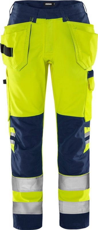 Fristads - High Vis Dameswerkbroek - Geel/Marineblauw - Gerecycled Polyester/Organisch Katoen