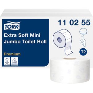 Tork Extra Zacht Mini Jumbo Toiletpapier Wit T2, Premium, 3-laags, 12 x 120 m, 110255