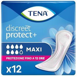 TENA Discreet Maxi x 12 inzetstukken, zeer absorberend bij incontinentie en overvloedig urineverlies, tot 12 uur droogheid, 1 verpakking met 12 afzonderlijke zakjes