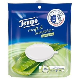 Tempo, Vochtige toiletpapierdoekjes, Kamille en aloë vera, Set van 10 verpakkingen van 40 stuks