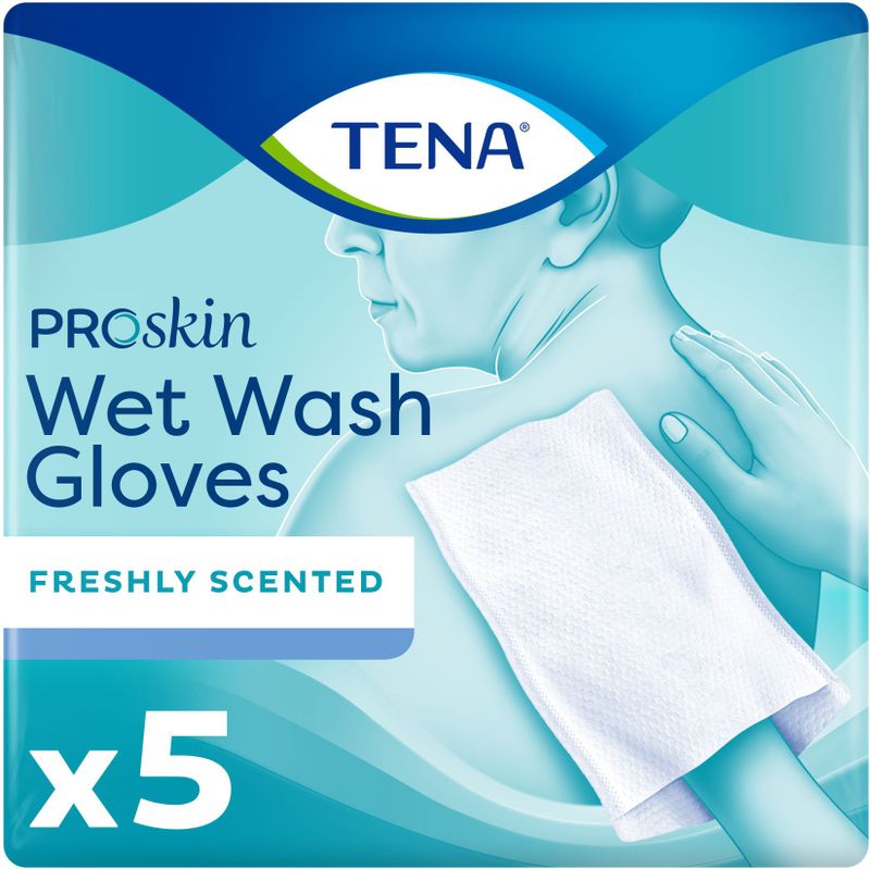 TENA Wet Wash Glove - Frisse Geur - 5 stuks - wegwerp