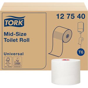 Toiletpapier Tork Mid-size T 6 universeel 1-laags 135m wit 127540 | Doos a 27 rol | 810 stuks