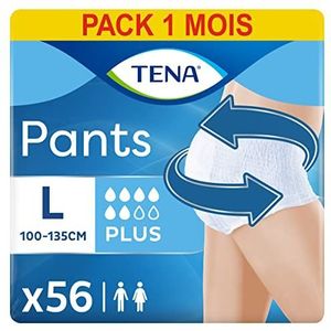 Tena Pants Plus - Wegwerpbroek voor Vrouwen en Mannen - Ademende Uniseks Incontinentie Slips - Bij zwakte van de blaas en urine-incontinentie - Wit, Maat: L (56 Stuks)